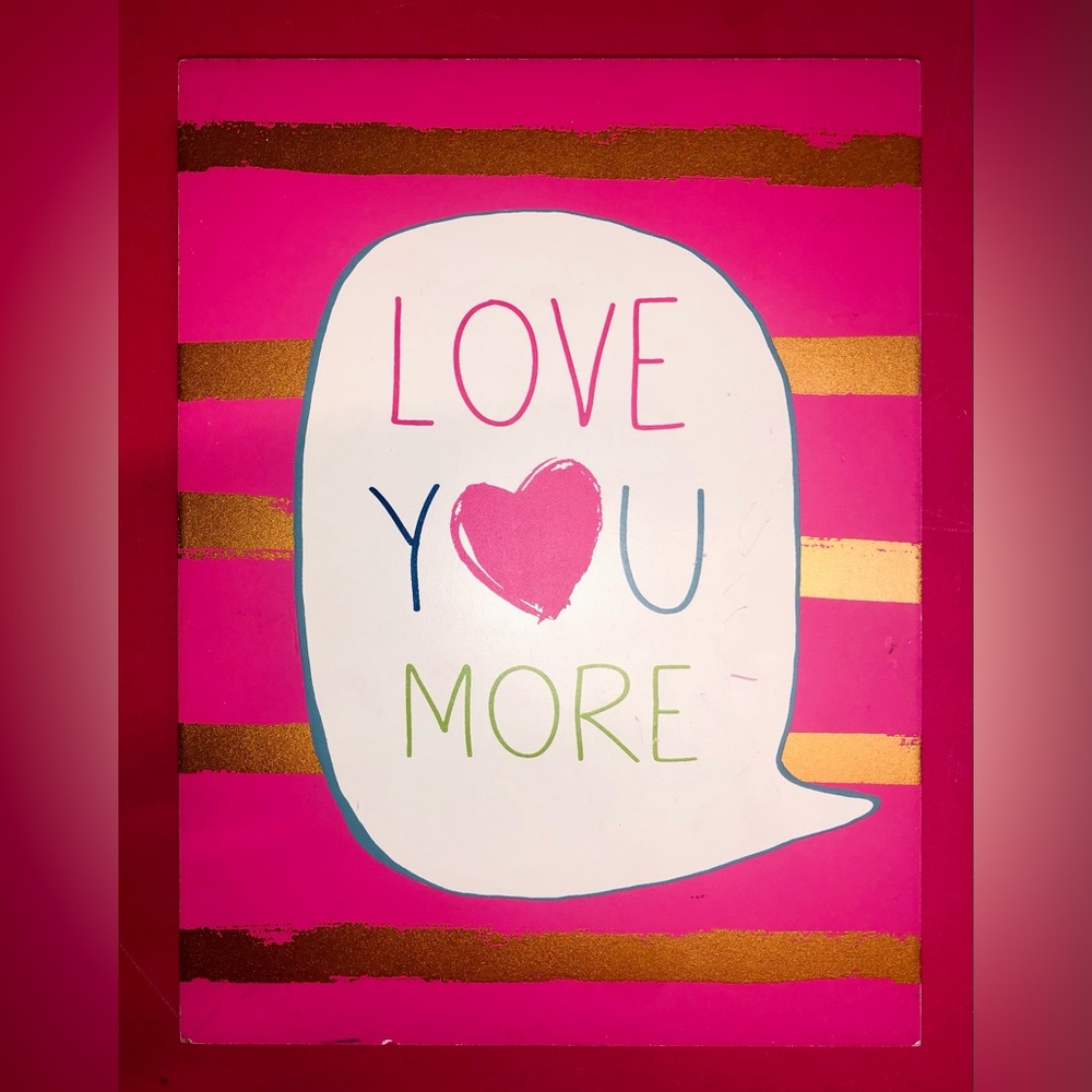 Love You More Hot Pink & Gold Striped Cute Wall Art Decoration Frame Home Accent